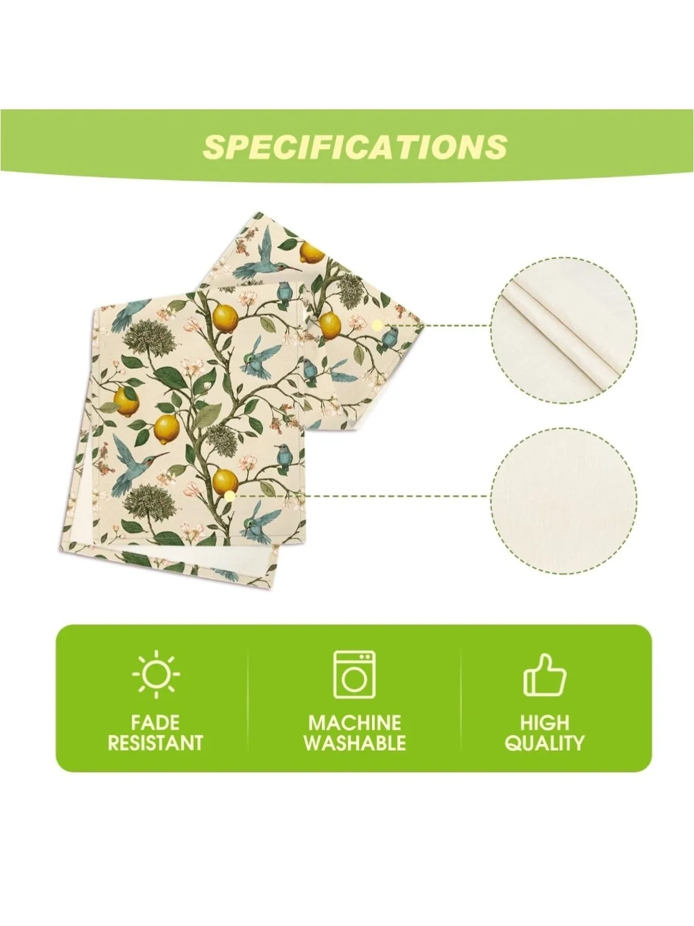 Floral Lemon Table Runner - Cream with Green and Yellow